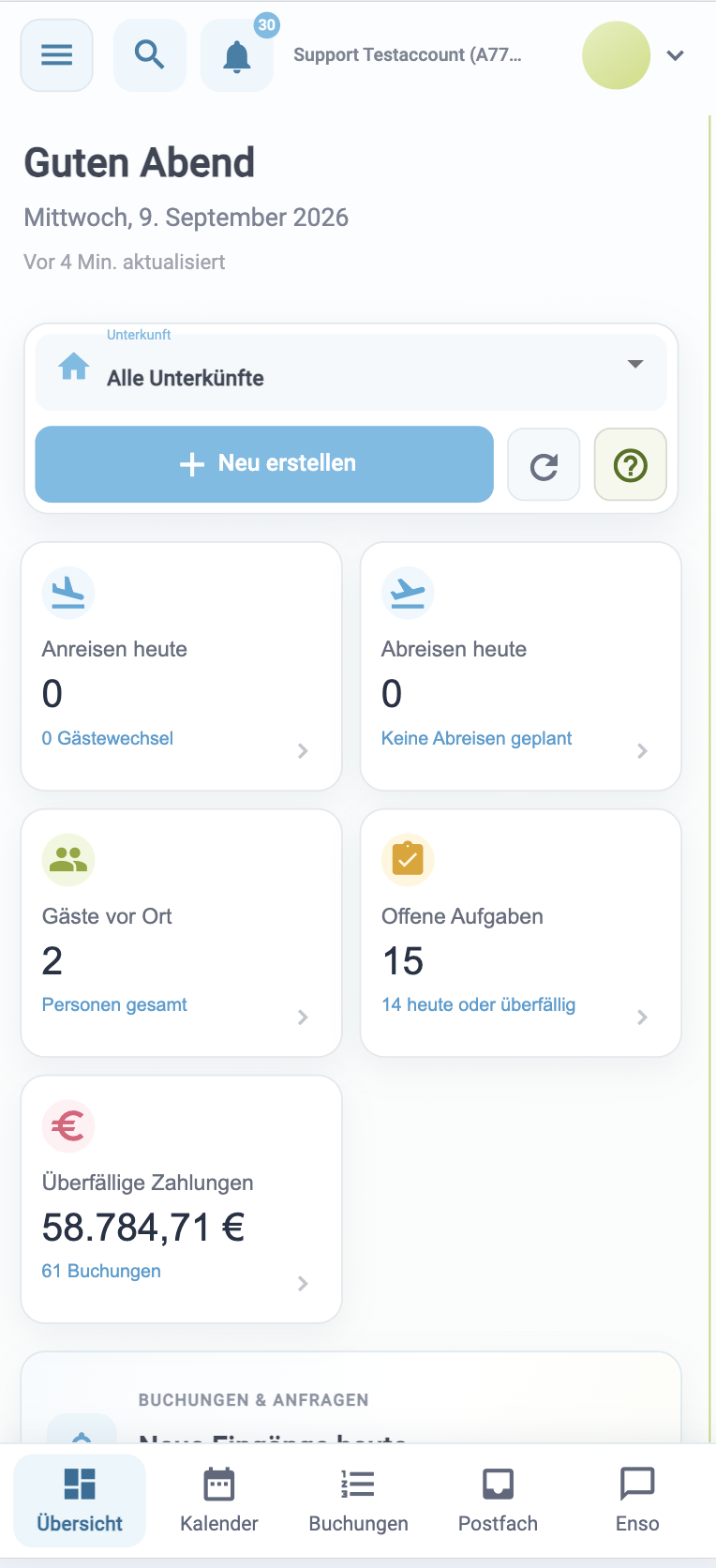 FewoManager mobile Ansicht